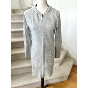 Hanna G Light Grey Wool Cashmere Angora Hooded Zip Sweater Coatigan